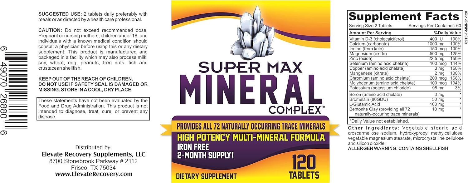 2-Month Multi Mineral Supplement (Iron Free) with 72 Trace Minerals - Supplements - Natural Multiminerals - Multimineral Complex - 120 Tablets: Health & Personal Care