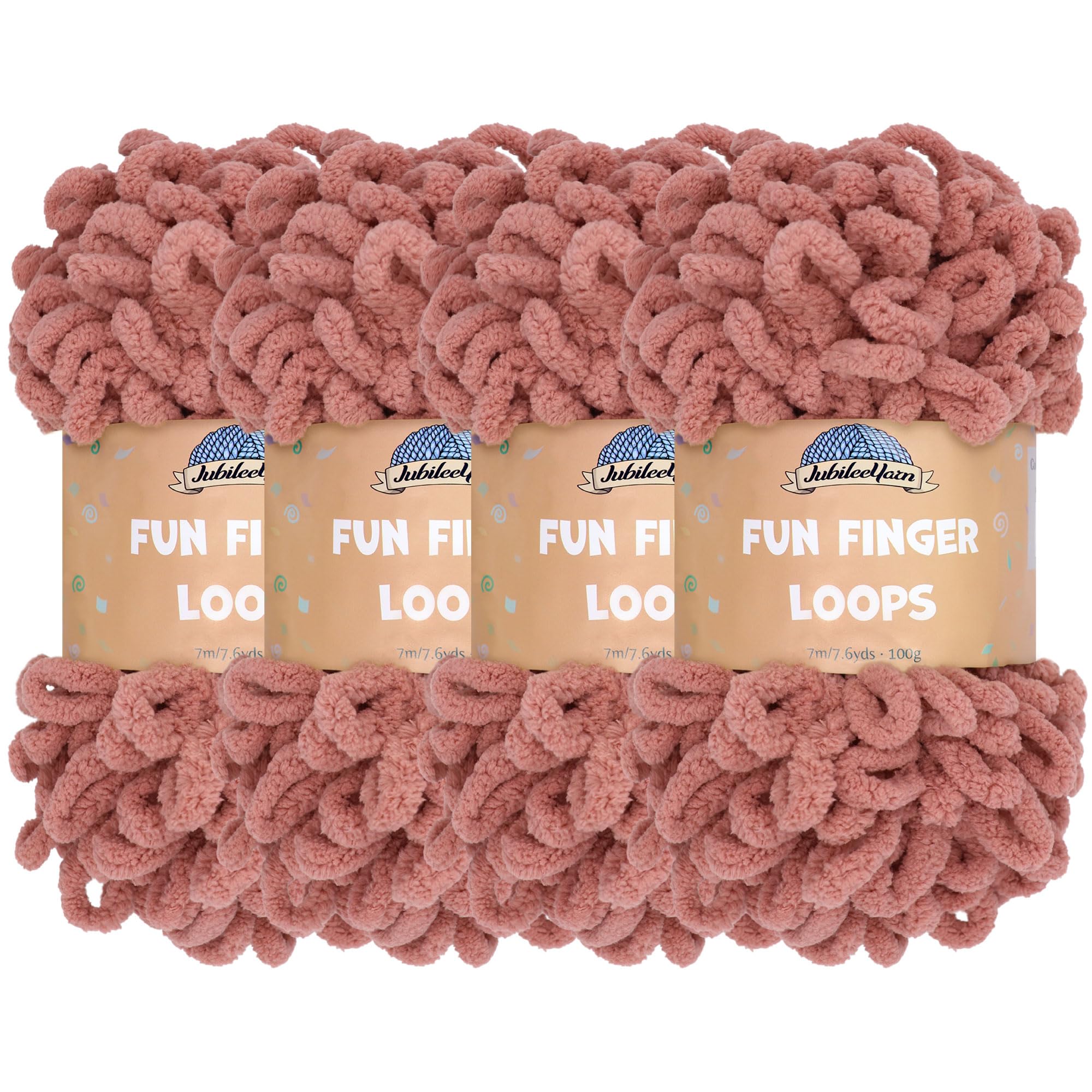 JubileeYarn Fun Finger Loops Yarn - Polyester Jumbo Weight Loop Yarn - 100g/Skein - Rose Dawn - 4 Skeins