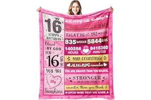 PVDSAVE 16th Birthday Gifts for Girls - Sweet 16 Gifts for Girls - 16-Year-Old Girl Birthday Gift Ideas - Bday Presents for 16 Year Old Teenager Girly - 16 Bday Decorations for Girly Blanket 50"x60"