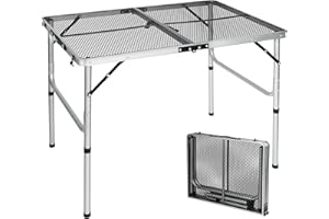 Stonehomy 3x2 FT Folding Grill Table, Portable Camping Table for Outside, Lightweight Portable Metal Aluminum Grill Stand Table, Adjustable Height Folding Table for Camping, Picnic, BBQ, Silver