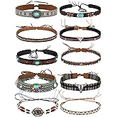 Zeyune 10 Pcs Cowboy Hat Bands Ethnic Western Hat Belts Rural Cowgirl Turquoise Hatbands Beaded Cowboy Supply