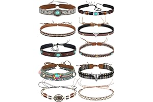 Zeyune 10 Pcs Cowboy Hat Bands Ethnic Western Hat Belts Rural Cowgirl Turquoise Hatbands Beaded Cowboy Supply