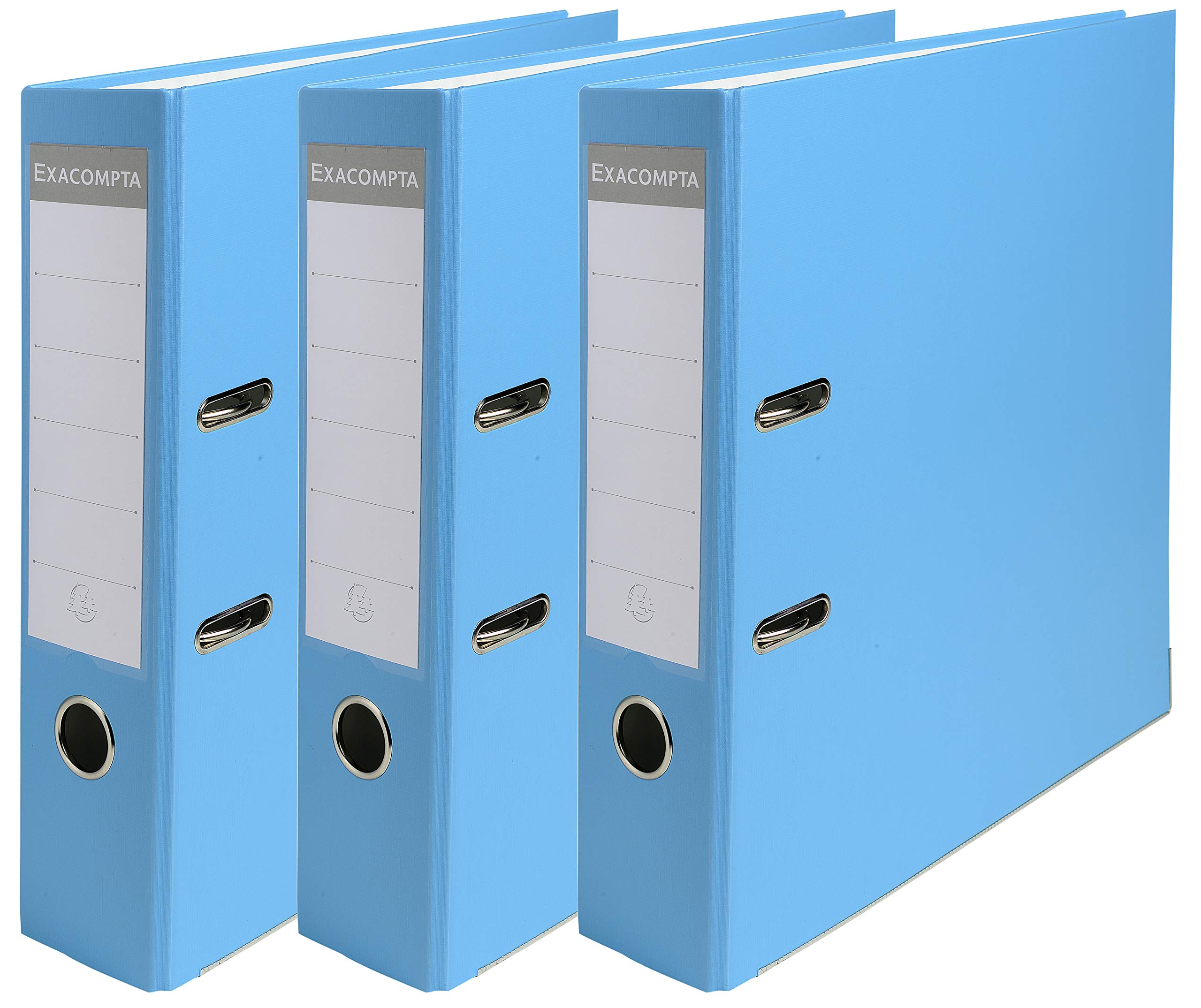 Exacompta - Ref 918412SE - Lever Arch File - 80mm Spine, Suitable for A4 Documents, Holds Up To 600 Sheets, Polypropylene Exterior / Paper Inner - Light Blue (Pack of 3)