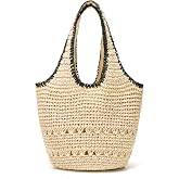 JOLLQUE Straw Bag for Women, Raffia Tote Large Summer Beach Purse Woven Shoulder Bags Boho Vacation Handbag with Zipper