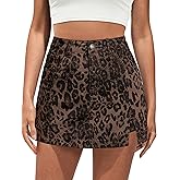 luvamia Skorts for Woman Leopard Cheetah Print Mini Skirt with Shorts High Waisted Trendy Cute Stretchy Side Slit Skort