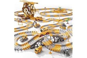 iHaHa 299 PCS Construction Race Tracks Boys Toys, 6 PCS Engineering Cars and Flexible Race Track Playset Create A Engineering Road Gifts Toys for 3 4 5 6 Year Old Boys Kids