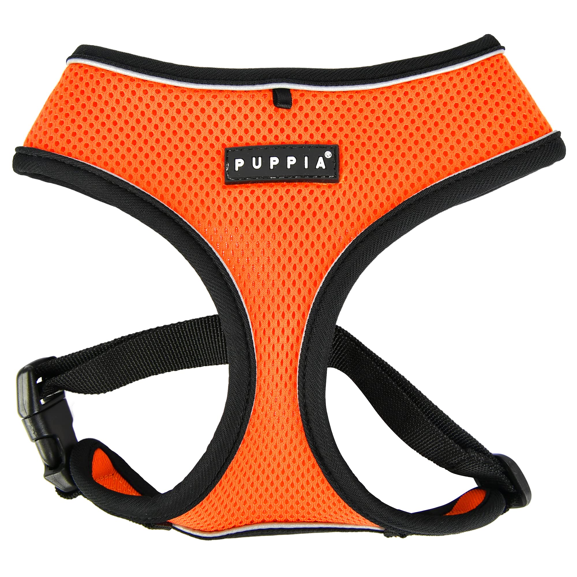 Puppia Soft Dog Harness Pro No Choke Over-The-Head Reflective Straps Triple Layered Breathable Mesh Adjustable Chest Belt and Quick-Release Buckle, Orange, Large