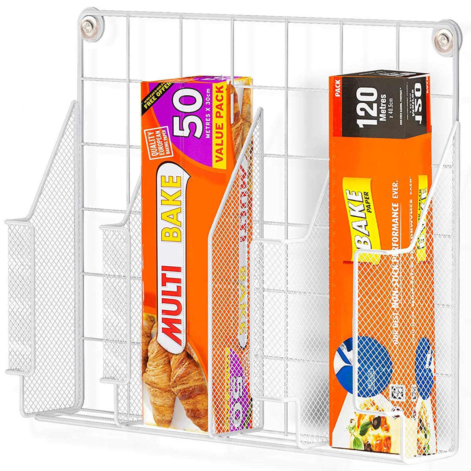 Home Intuition Wall Mount Kitchen Wrap Organizer Rack, White