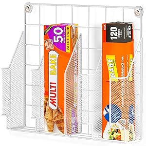 Home Intuition Wall Mount Kitchen Wrap Organizer Rack, White