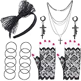 Beelittle 80s Costume Accessories Women Madonna Outfit with 1980s Fishnet Lace Gloves Bow Headband Earrings Necklace Bracelet
