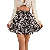 LYANER Women's Elastic Waist Pleated Layer Ruffle Hem Flowy A Line Short Skirt
