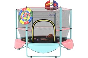 Gardenature Toddler Trampoline for Kids Mini Trampoline Outdoor Indoor Small Trampoline with Net, Basketball Hoop,with Dart Board 5FT