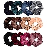 Whaline 12 Pieces Hair Scrunchies Velvet Elastics Scrunchy Bobbles Soft Hair Bands Hair Ties (12 Colors)