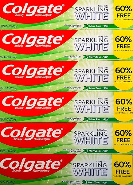 COLGATE SPARKLING WHITE WHITENING TOOTHPASTE, MINT – 4 OUNCE (6 PACK)
