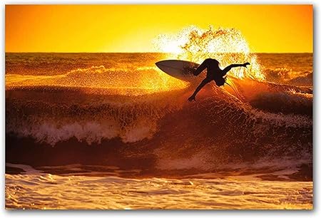 Amazon Co Jp 現代の抽象的なサーフィンの波壁のキャンバスの絵画ポスターと夕日の風景海景壁の写真リビングの装飾50x70cmフレームなし Generic