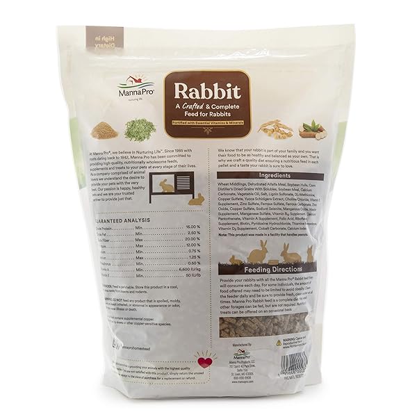 MANNA PRO RABBIT FOOD WITH VITAMINS AND MINERALS, COMPLETE FEED FOR RABBITS, SUPPORTS HEALTHY GROWTH AND DIGESTION, NO ARTIFICIAL COLORS OR FLAVORS, 5 LB