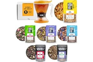 Tiesta Tea Ultimate Live Loose Leaf Kit, Tea Starter Kit with High to Non-Caffeinated Blends, Hot & Iced Brews, Includes Black, Green, Herbal Sample Bags and 16oz Brewmaster Dispensing Infuser
