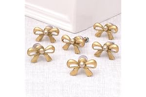 Indian Shelf 6 Pieces Brass Gold Bow Drawer Knobs for Kitchen Cabinet Hardware Nursery Door Decorative Tie Kids Dresser Knobs Pulls Premium Vintage