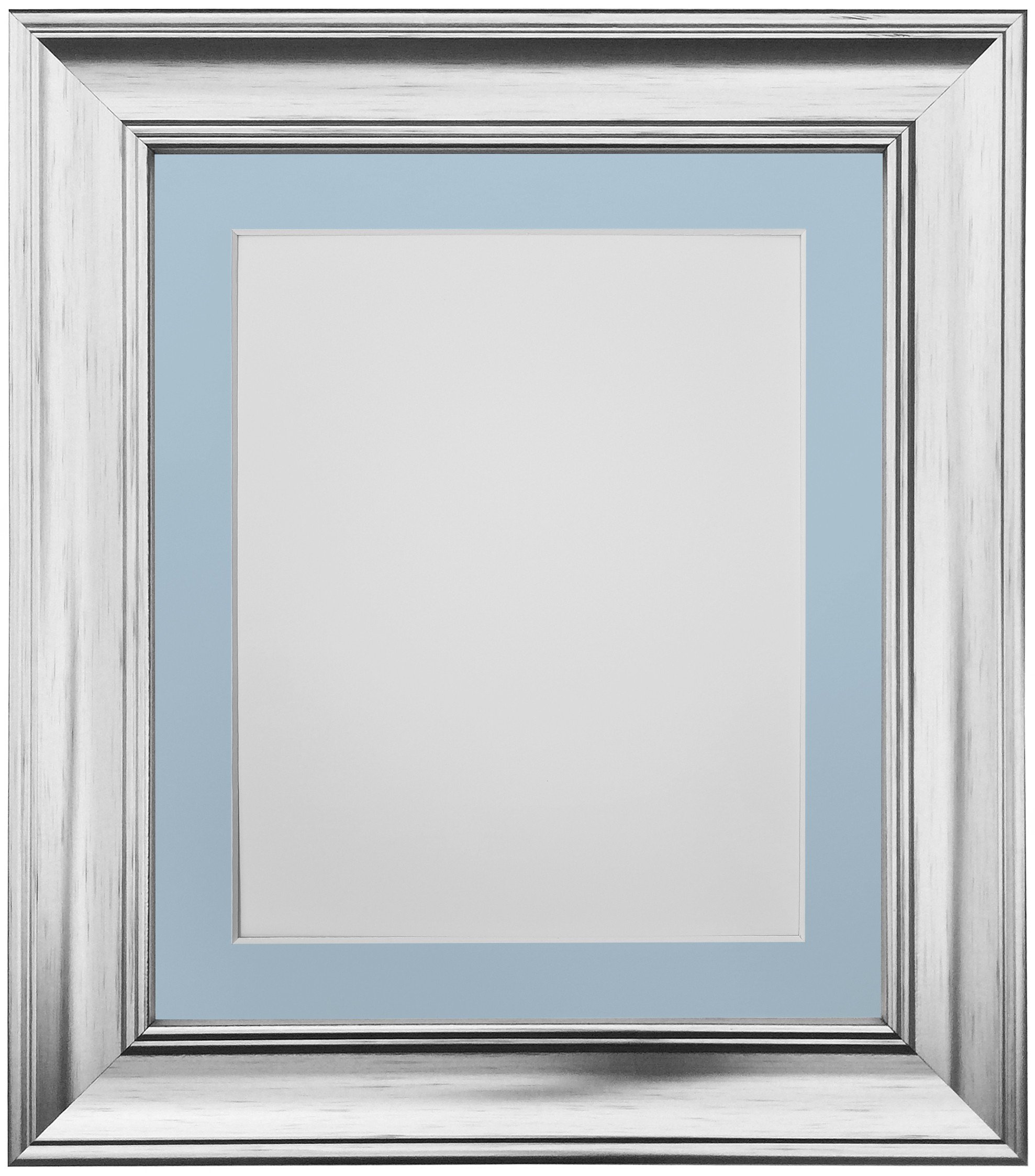 AP-4620 Vintage Silver Picture Photo Frame with Light Blue Grey Mount 9"x7" for Pic Size 7"x5"