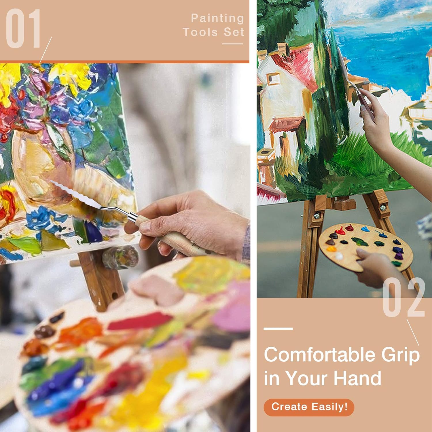 TiMOVO Painting Knives Set [11Pcs] Stainless Steel Palette Knives Spatula Color Mixing Scraper for Oil, Canvas, Acrylic Art Tools with Wooden Handles & Different Blade Shapes and Sizes