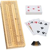 WE Games 3 Player Wooden Cribbage Set - Easy Grip Pegs and 2 Decks of Cards Inside of Board - Natural Wood