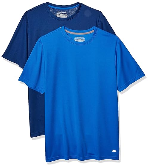 Amazon Essentials T-Shirts For Men, Active Performance Tech, Available in Big & Tall, Pack of 2, Navy/Royal Blue, Small