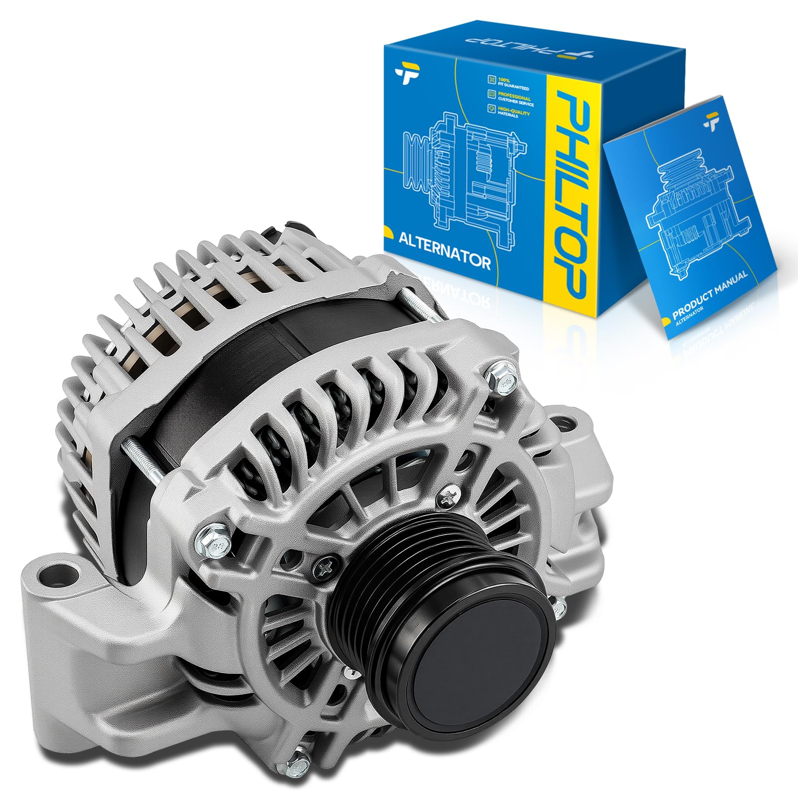 Photo 1 of PHILTOP Alternator Compatible with Chrysler 200 2015-2017 2.4L, Compass 2018-2022, Cherokee 2014-2019 2.4L, Renegade 2015-2021 2.4L, ProMaster City 2015-2022 11554 12V 160Amp CW SD6 6-Groove Pulley
