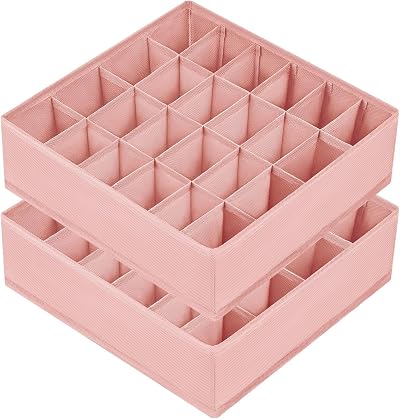 DIMJ 2-Pack Sock Organizer 24-Cell Drawer Dividers Pink Collapsible