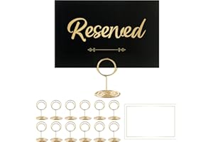 BQIWHIS 12 Pack- Gold Foil Reserved Signs for Wedding and Restaurant Tables with Stand and White Card - Elegant Seating Signs (Black)