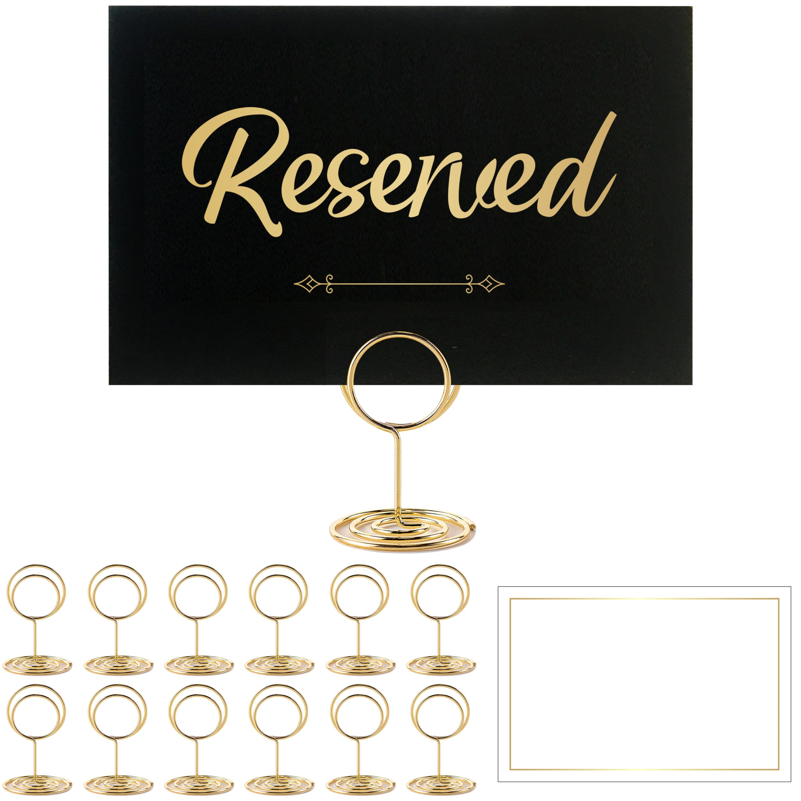 Photo 1 of 12 Pack- Gold Foil Reserved Signs for Wedding and Restaurant Tables with Stand and White Card - Elegant Seating Signs (Black)