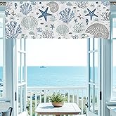 SIOQCKIS Coastal Valances for Windows, Summer Nautical Valances for Windows, Blue Seaside Valance Curtains Ocean Starfish Shell Kitchen Window Decor Conch Coral Living Room Bedroom Bathroom 51x18in
