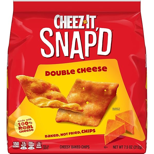 CHEEZ-IT SNAP’D CHEESE CRACKER CHIPS, THIN CRISPS, LUNCH SNACKS, DOUBLE CHEESE, 7.5OZ BAG (1 BAG)