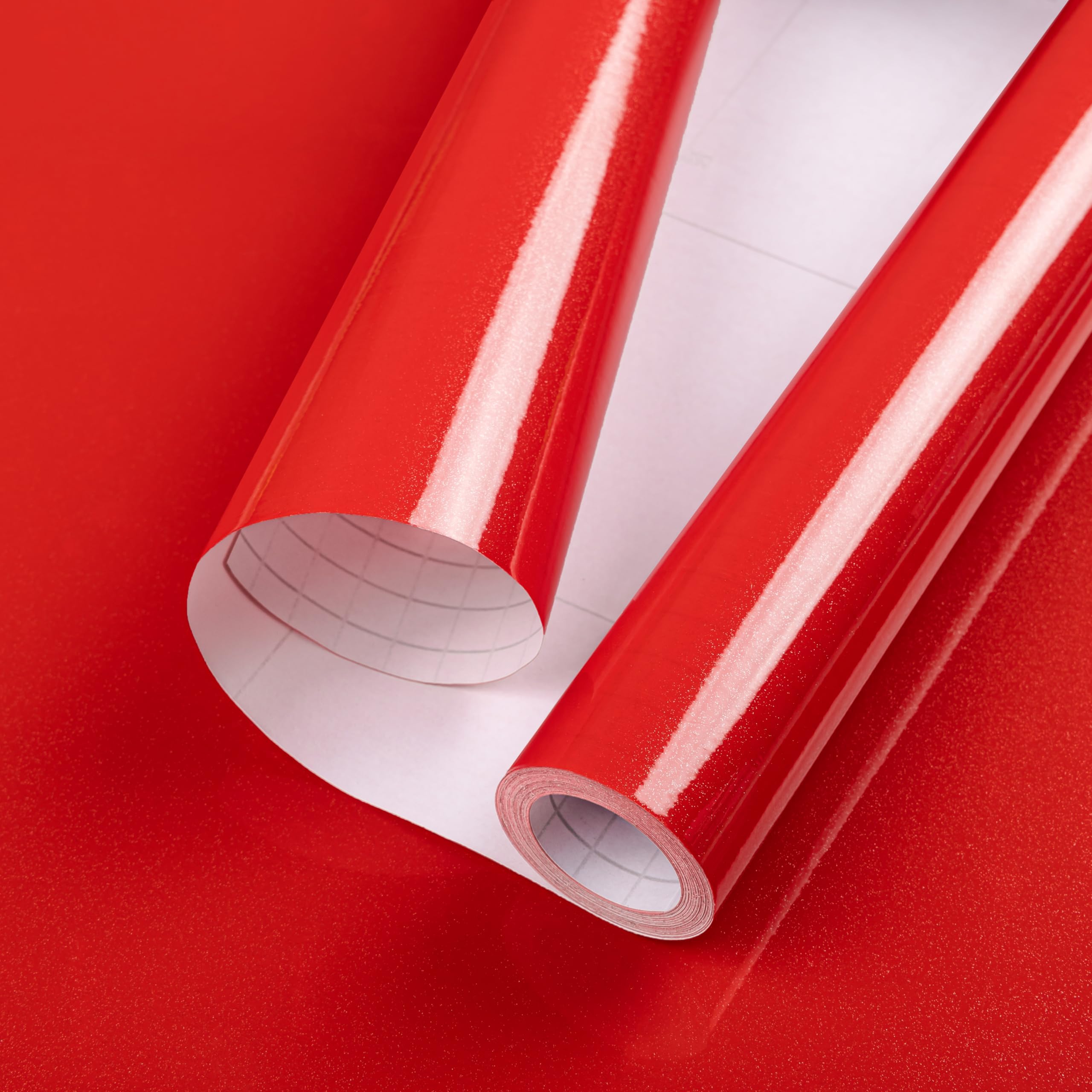 Hode Red High Gloss Vinyl Wrap for Furniture, Waterproof Sticky Back Plastic Roll Peel and Stick Self Adhesive Wallpaper, Contact Paper for Kitchen Worktops Vinyl Covering Glittery 30cmx3m