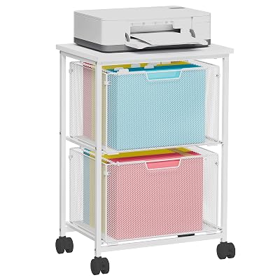 Sbanmao Letter/Legal Rolling File Cabinet, Rolling File Cart with 2 Drawers Filing Cabinet for Home Office, Hanging File Folders Organizer for Under Desk Storage, Mobile Printer Stand, White