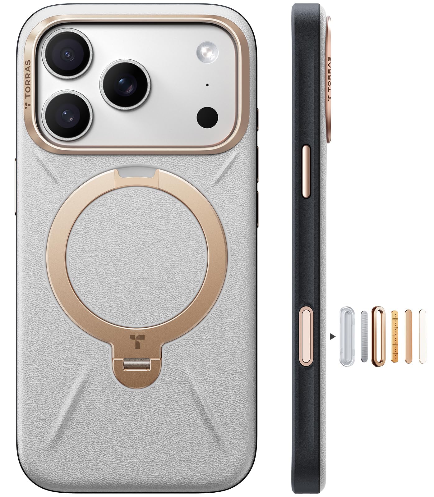 Photo 1 of TORRAS Organic Leather for iPhone 17 Pro Case with Stand, Fit for Magsafe, 360 Spin Stand with Camera Control, Premium Leather Durable Stylish Q3 VegSkin for iPhone 17 Pro Phone Case, Cloud White