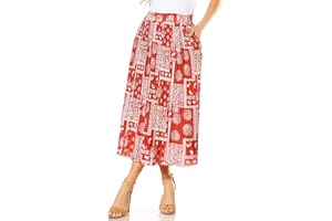 SIMLU Pleated Midi Skirts for Women with Pockets, Elastic High Waisted Skirt Reg & Plus Size Womens Summer Skirts Trendy 2023