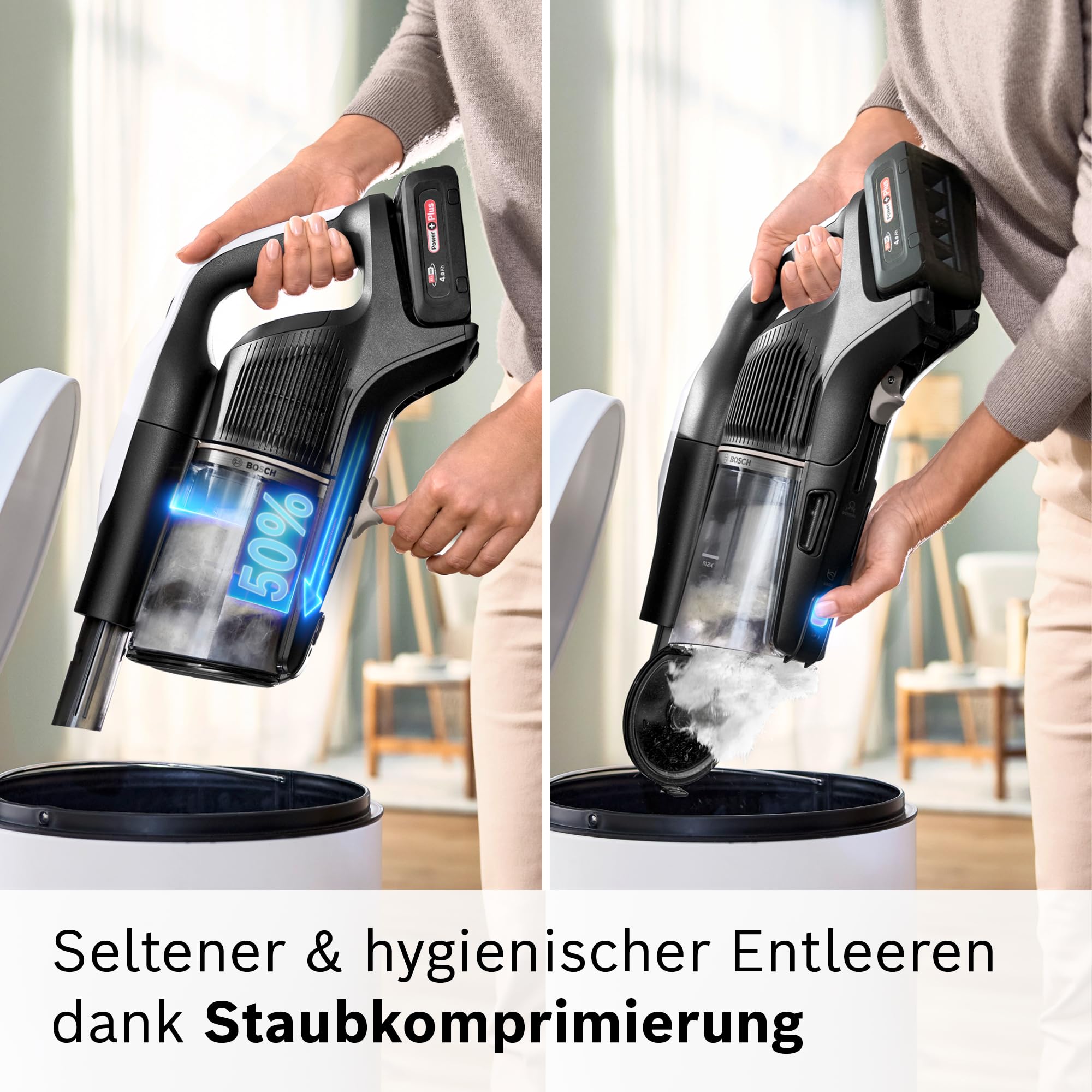 Bosch Akku-Staubsauger Unlimited 10 BTS1042WAC, kabellos, MicroClean Technology, TFT-Display, Staubkomprimierung, HEPA-Filtersystem, 10 J. Motorgarantie, 4 Ah Akku, LED-Licht, Schnellladegerät, weiß 6