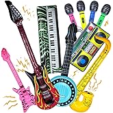 10 Pieces Inflatable Instruments Party Props Set Photo Booth Props Inflatable Guitar Saxophone Bass Lute Microphone Recorder Piano Theme Party Rock Toys Decorated Vintage Period Party