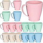 Kifmurase 24PCS Wheat Straw Coffee Cups, 10 Oz Reusable Plastic Cups Mugs with Handle, Unbreakable and Lightweight Camping Mugs for Tea Coffee Camping and Kitchen, Dishwasher and Microwave Safe
