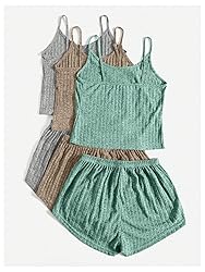 GORGLITTER Women's 3 Sets Ribbed Pajamas Set