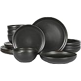 Gibson Elite Beckett Stoneware Matte Reactive Glaze 16 Piece (Service for 4) Plates and Bowls Dinnerware Set - Black