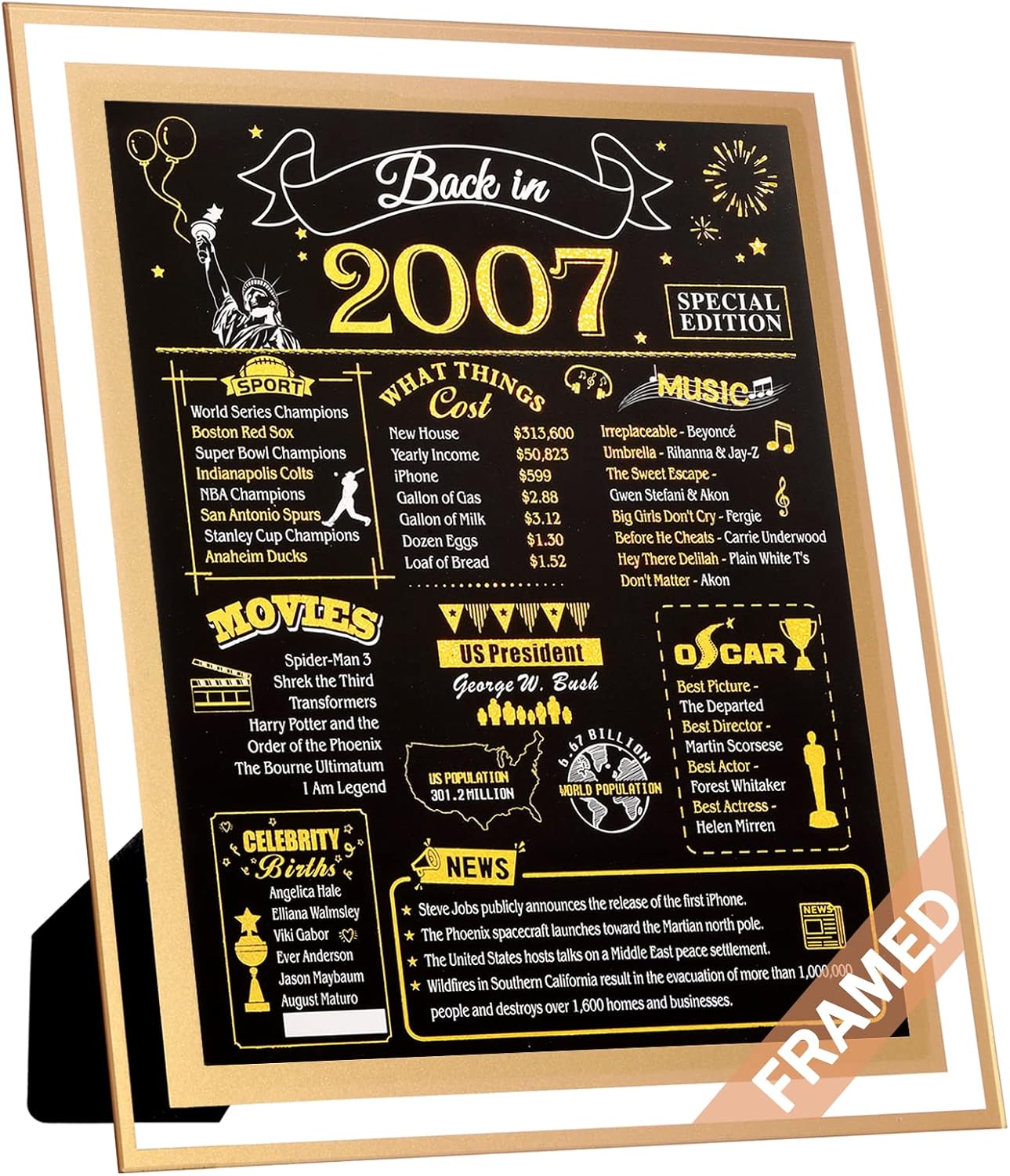 Posters & Prints - FALAMON Framed 16th Birthday Gifts for Her or Him, 8x10 Inch Birthday Decorations Anniversary Poster, 16 Year Old Birthday Card Party Supplies Gifts for Boys Girls, Back in 2007