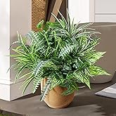 Pertivery 10 Bundles Artificial Plants, UV Resistant Outside Faux Plants Bushes, Large Fake Realistic Plastic Leaves and Stems, for Outdoor Garden, Patio, Yard,Porch Decor (Green)