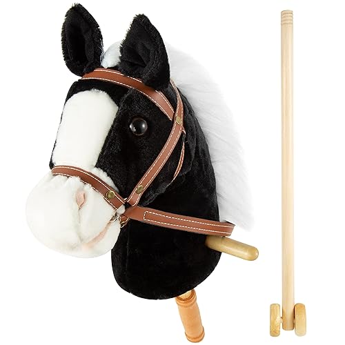 MUOVE 36'' Plush Horse Riding Stick Handsewn Head, Sturdy Wood