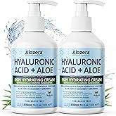 Alozera Hyaluronic Acid Body Lotion with Aloe & Stem Cells, Daily Moisturizing Lotion for Dry, Sensitive Skin Hydration, Non-Greasy, Lightweight Moisturizer, Fragrance-Free, 16.9 oz 2-Pack