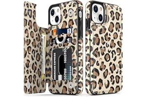 LETO iPhone 13 Case,Flip Folio Leather Wallet Case Cover with Fashion Flower Designs for Girls Women,Built-in Card Slots Kickstand Protective Phone Case for iPhone 13 6.1" Brown Leopard