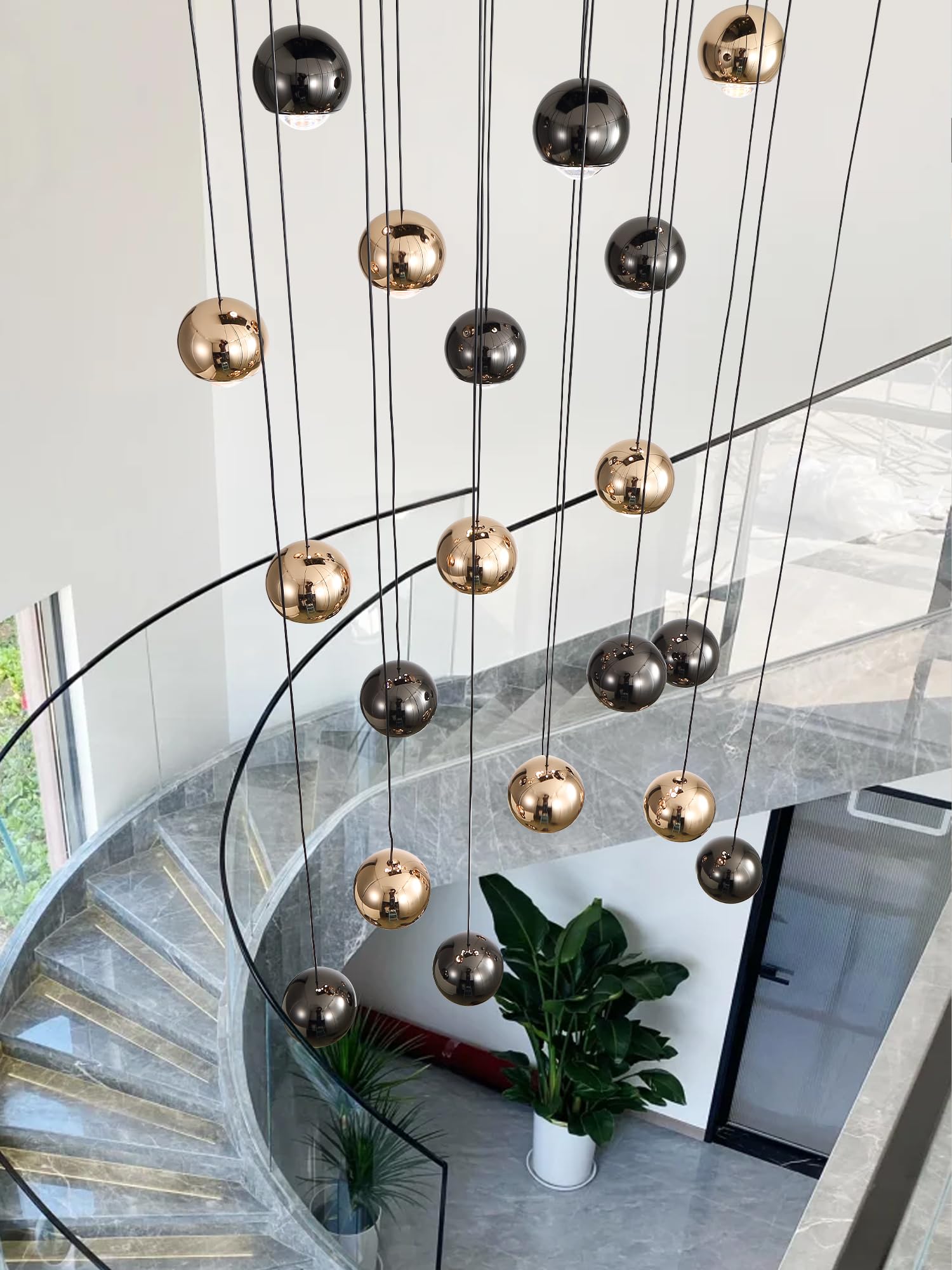 Photo 1 of ***MISSING 3 LIGHTS*** ykolupty LED Staircase Chandelier Crystal Ceiling Lights Large Chandeliers for High Ceilings, Entryway Modern Lighting Fixture Villas and Stairs 24 Lights Black and Gold Dimmable 2700k-6000k