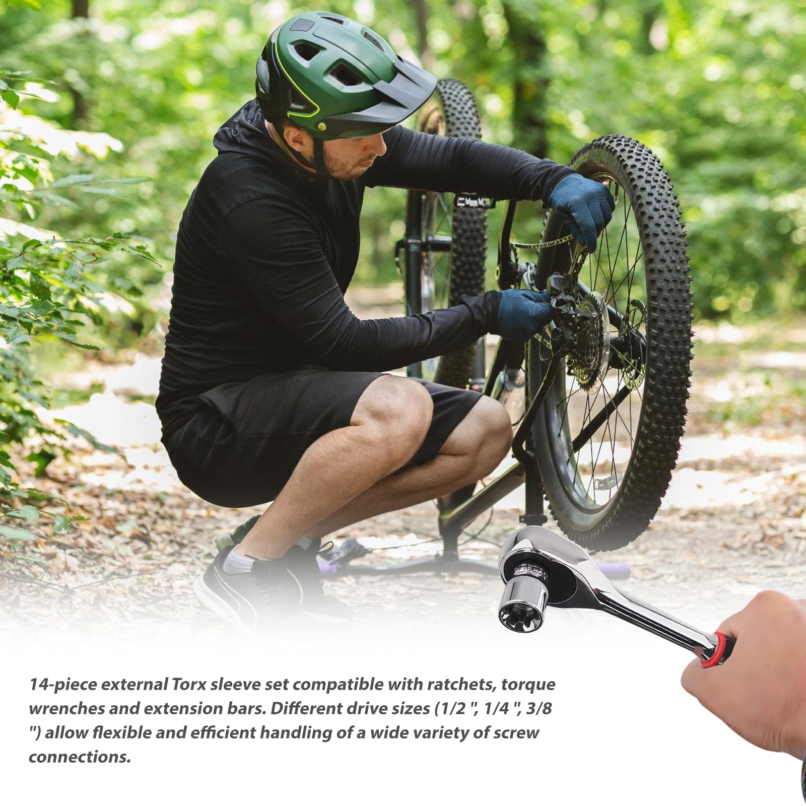 LEKEFETO 14-Teiliges Außen Torx Steckschlüssel Set 1/2'', 1/4'', 3/8'', Torx E Nüsse E4-E24 aus CR-V, Schraubenausdreher Satz, Muttern Entferner Set, Spiral-Profil-Steckschlüssel-Satz Bolzen Extraktor 5