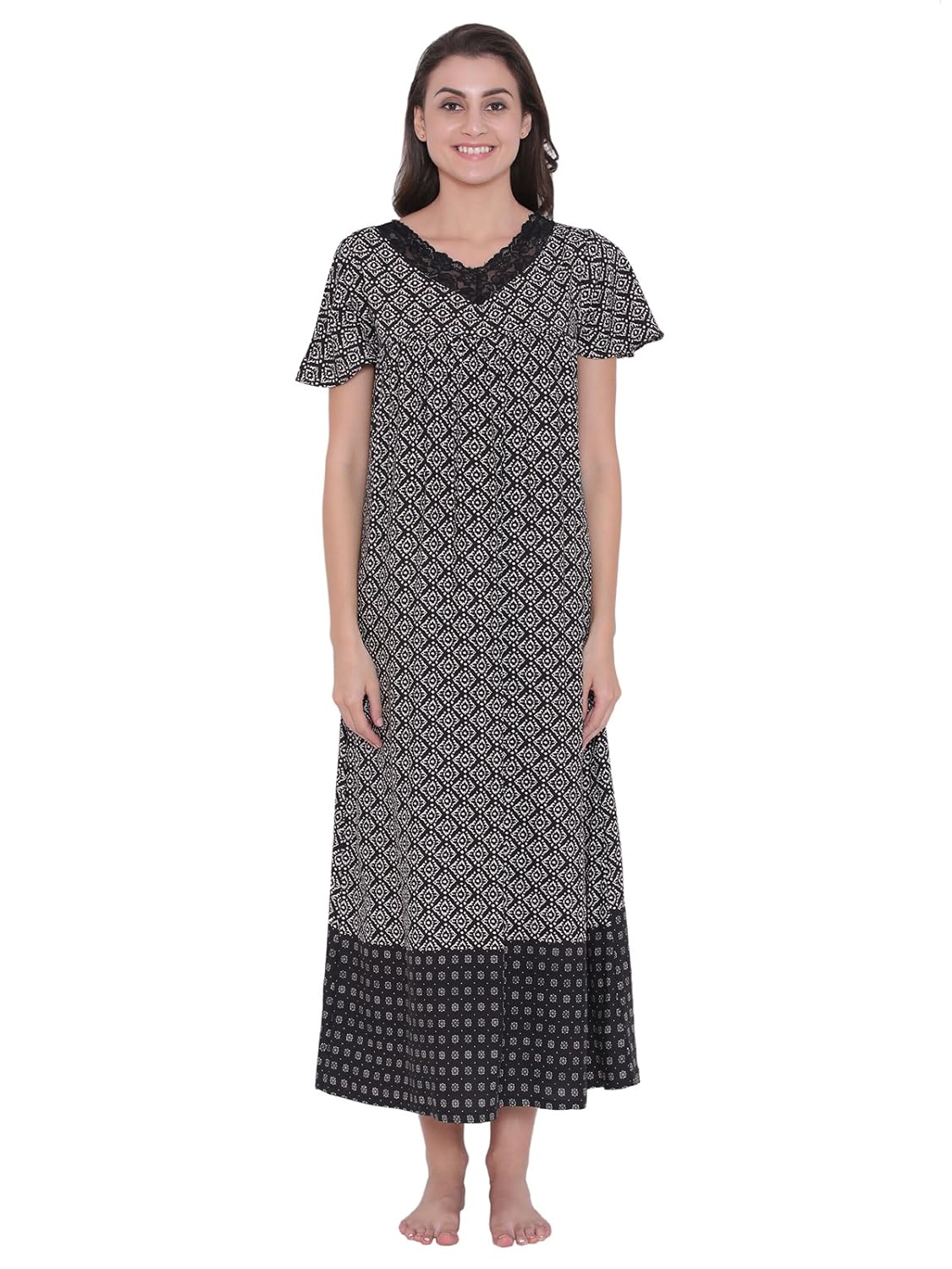 clovia womens cotton rich printed long nighty