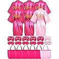Sintuff 24 Pcs Kids Spa Party Supplies for Girls 6 Spa Party Robes 6 Tote Bags 6 Headbands 6 Eye Masks(Size 8,Pink Birthday)